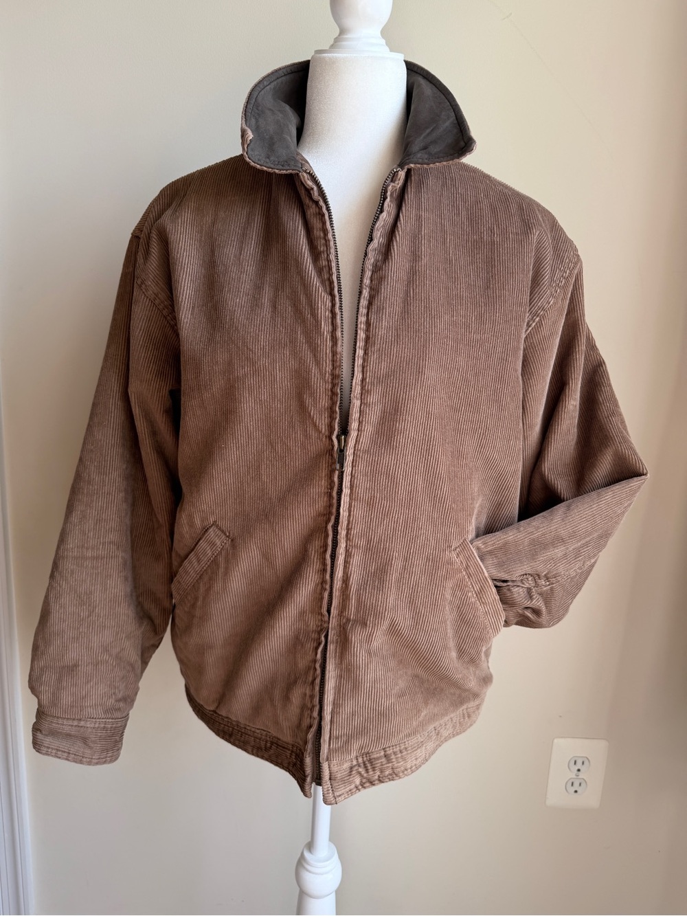 90s GAP Wool Lined Corduroy Harrington Jacket Leather Collar Youth 2X Womens S/M